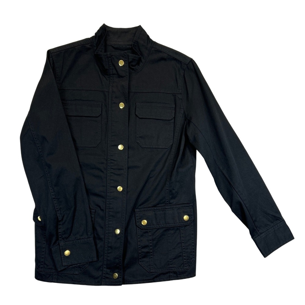 Talbots Utility Jacket Women 6 Black Gold‎ Button Zip Front Cotton